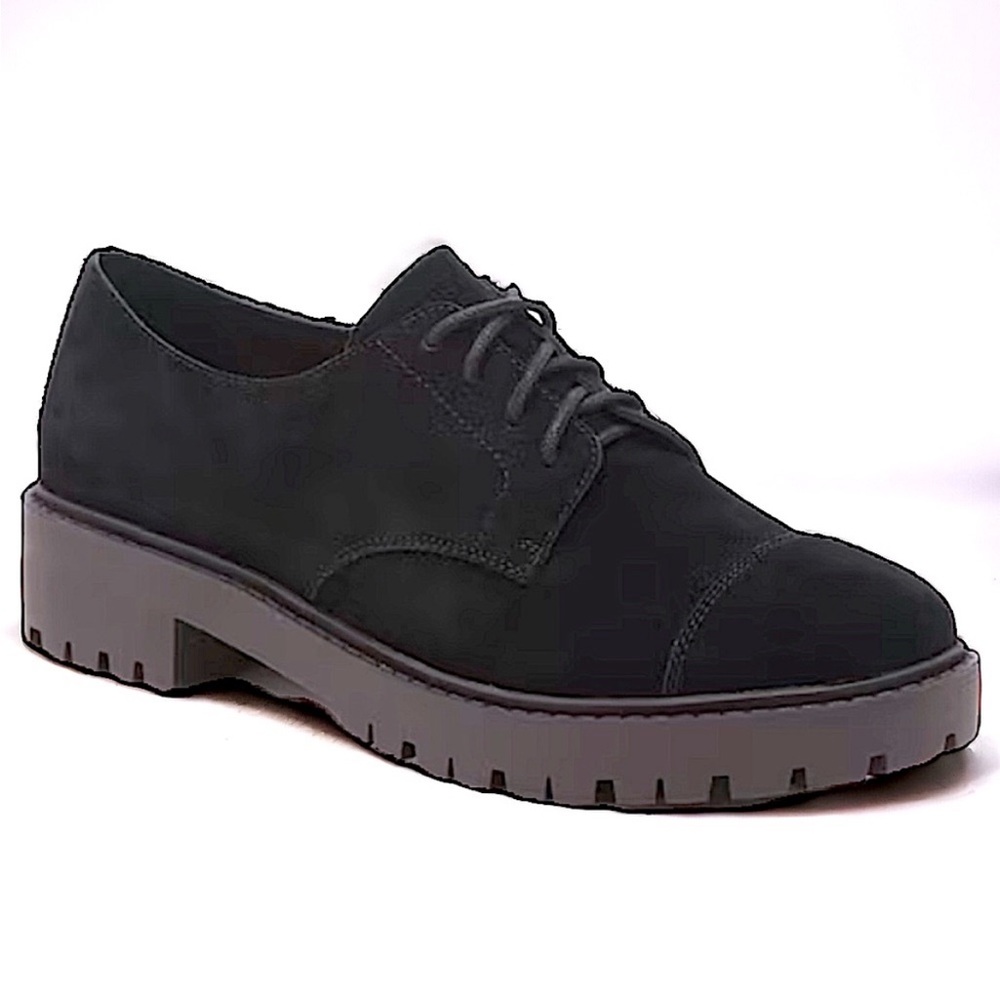 Lucky IBIRA Leather Chunky Platform Black Suede Lace Up Derby Oxford Lug Sole
